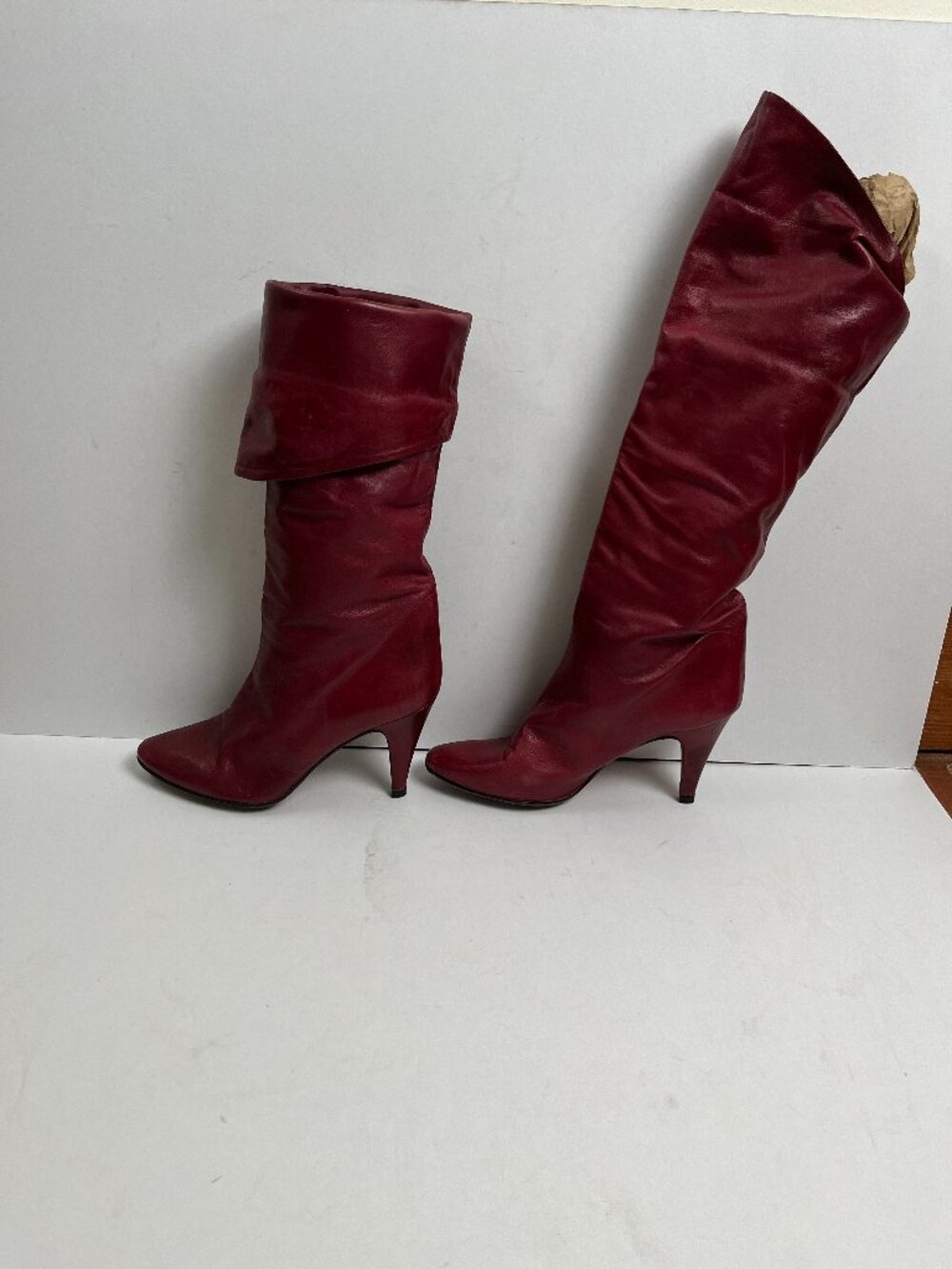 80s Chantal Red Leather Mid To Knee-High Boots EU37.5